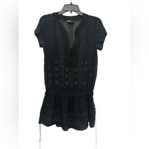 Juicy Couture Y2K Embroidered Silk Blouse Sheer Boho Size Medium Black